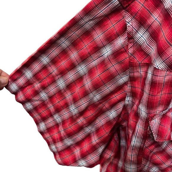 VINTAGE Wrangler Shirt Mens Red Plaid Western Button Perl Snap - Picture 5 of 11